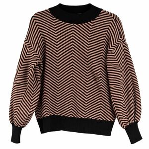 Chevron Stripe Crewneck Sweater in Black and Pink